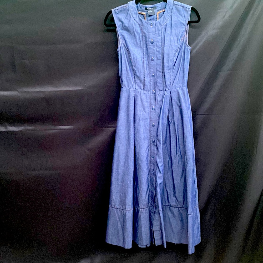 Blue sleeveless button down dress
